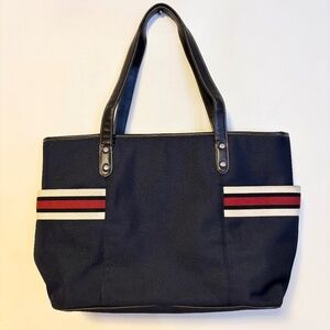Amanda Smith Canvas Multi Compartment Laptop Work Tote Bag Purse Blue Red White